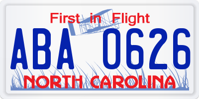 NC license plate ABA0626