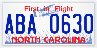 NC license plate ABA0630