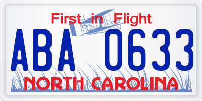 NC license plate ABA0633