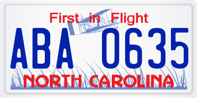 NC license plate ABA0635