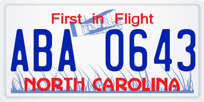 NC license plate ABA0643