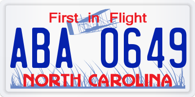NC license plate ABA0649