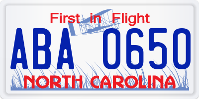NC license plate ABA0650