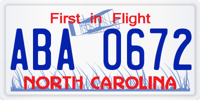 NC license plate ABA0672