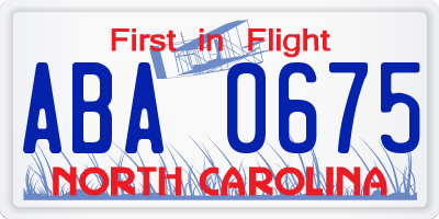 NC license plate ABA0675