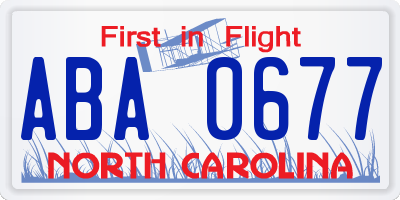 NC license plate ABA0677