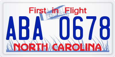 NC license plate ABA0678