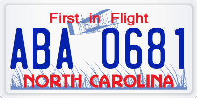 NC license plate ABA0681