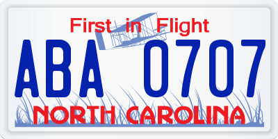 NC license plate ABA0707
