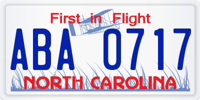 NC license plate ABA0717