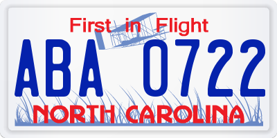 NC license plate ABA0722