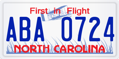 NC license plate ABA0724