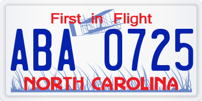 NC license plate ABA0725