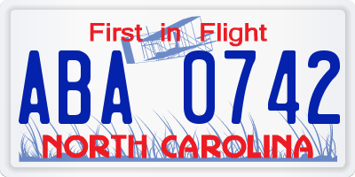 NC license plate ABA0742