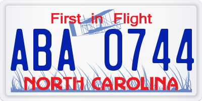 NC license plate ABA0744