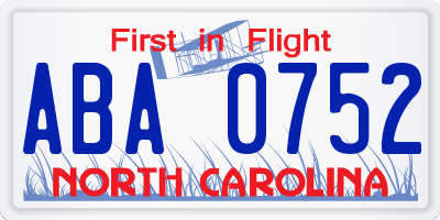 NC license plate ABA0752