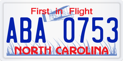 NC license plate ABA0753