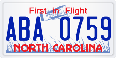 NC license plate ABA0759