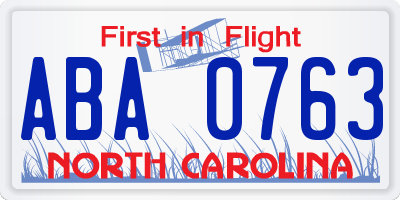 NC license plate ABA0763