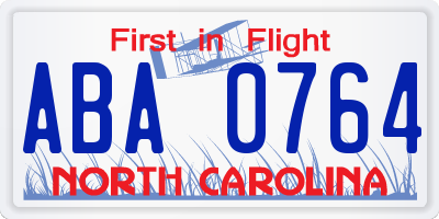 NC license plate ABA0764