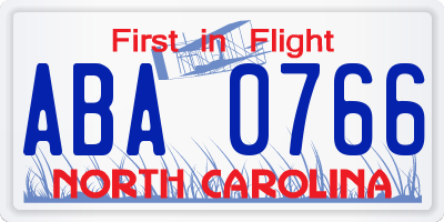 NC license plate ABA0766