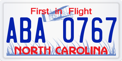 NC license plate ABA0767