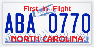 NC license plate ABA0770
