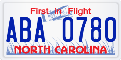 NC license plate ABA0780