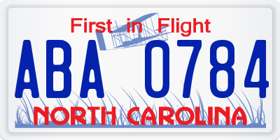 NC license plate ABA0784
