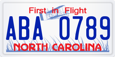 NC license plate ABA0789