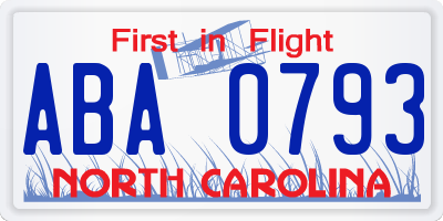 NC license plate ABA0793
