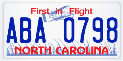 NC license plate ABA0798