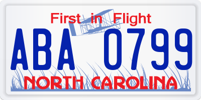 NC license plate ABA0799