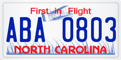 NC license plate ABA0803