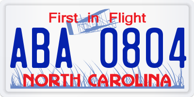 NC license plate ABA0804