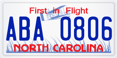 NC license plate ABA0806