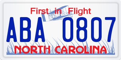 NC license plate ABA0807