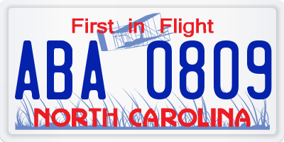 NC license plate ABA0809