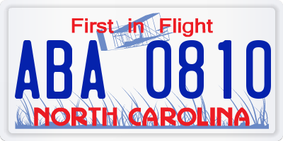 NC license plate ABA0810