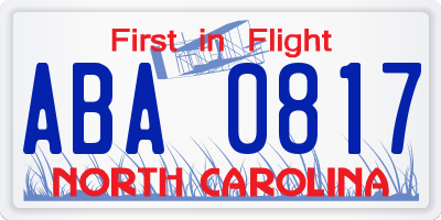 NC license plate ABA0817