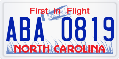 NC license plate ABA0819