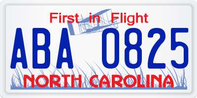 NC license plate ABA0825