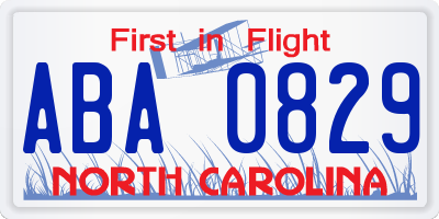 NC license plate ABA0829