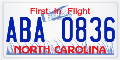 NC license plate ABA0836