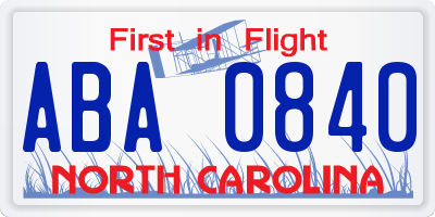 NC license plate ABA0840