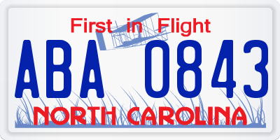 NC license plate ABA0843