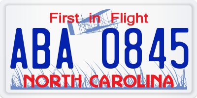 NC license plate ABA0845