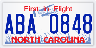 NC license plate ABA0848
