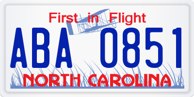 NC license plate ABA0851