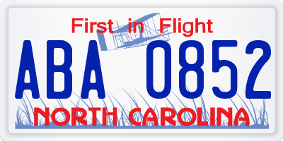 NC license plate ABA0852